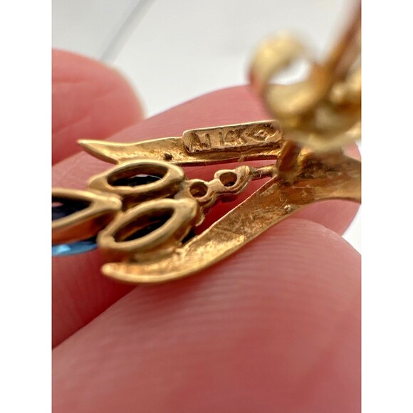 14K Solid Gold Natural Sapphire & Diamond Earrings – Marquise Cut, JC Penney - Picture 7 of 9